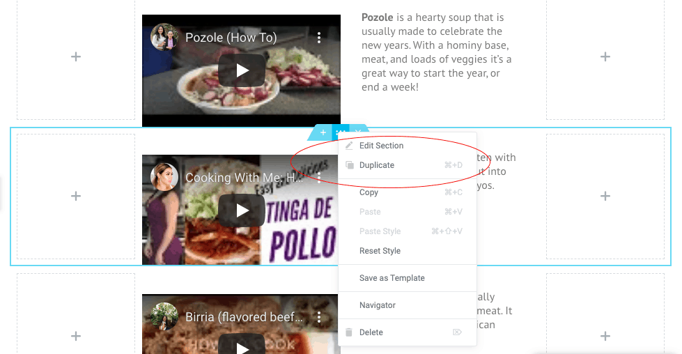 screencap of duplicating section